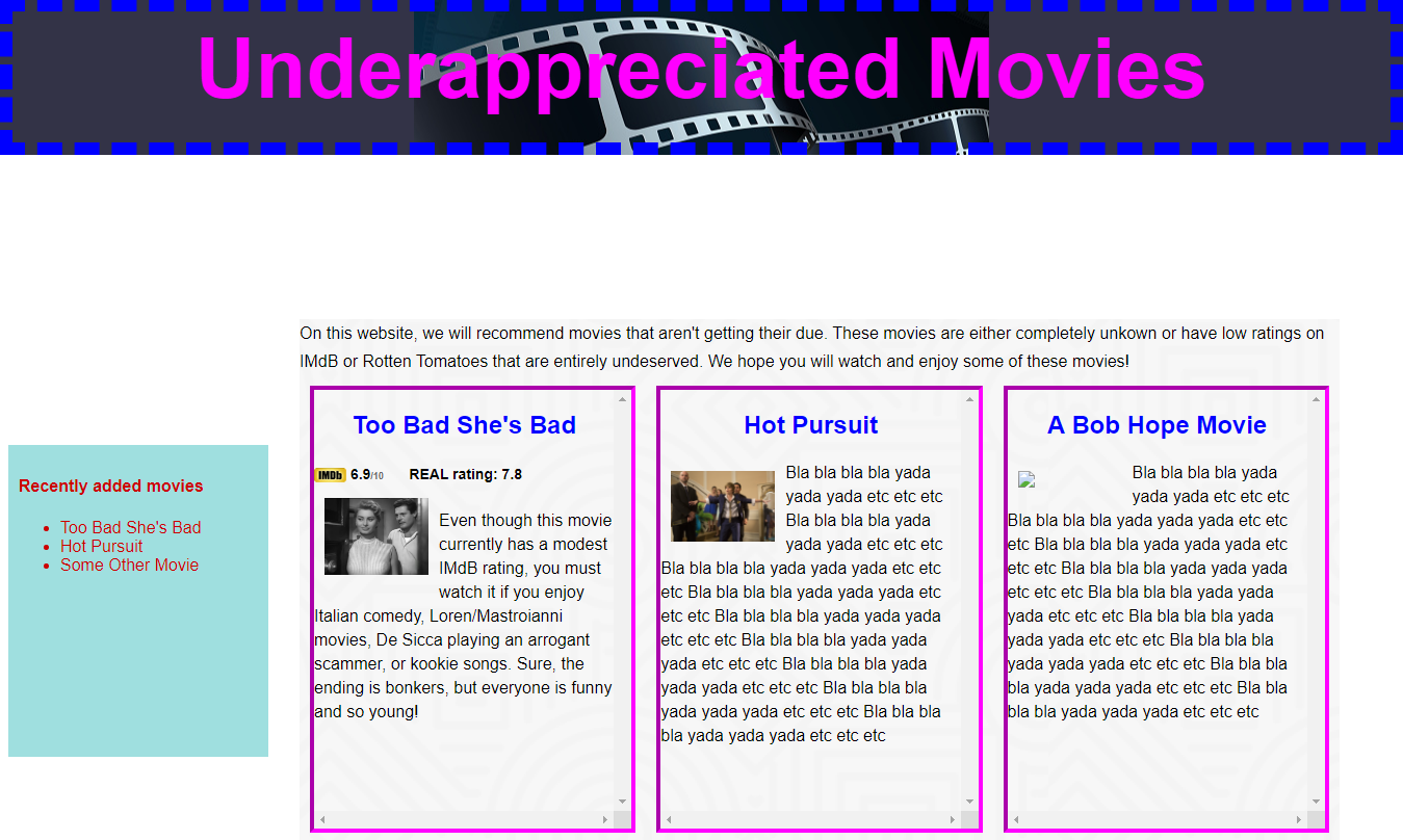 Underappreciated movies project